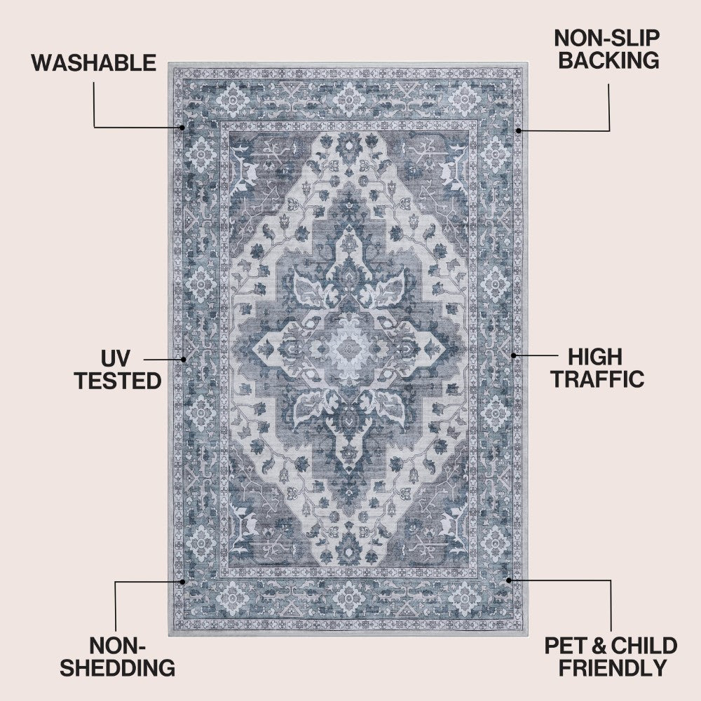 Lunara Boho Medallion Border Non-slip Machine-washable Area Rug