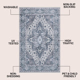Lunara Boho Medallion Border Non-slip Machine-washable Area Rug