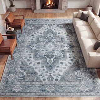 Lunara Boho Medallion Border Non-slip Machine-washable Area Rug