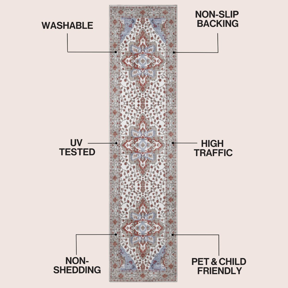 Lunara Boho Medallion Border Non-slip Machine-washable Area Rug