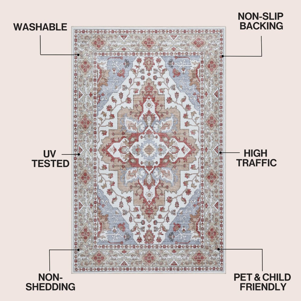 Lunara Boho Medallion Border Non-slip Machine-washable Area Rug