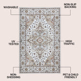 Lunara Boho Medallion Border Non-slip Machine-washable Area Rug