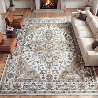 Lunara Boho Medallion Border Non-slip Machine-washable Area Rug