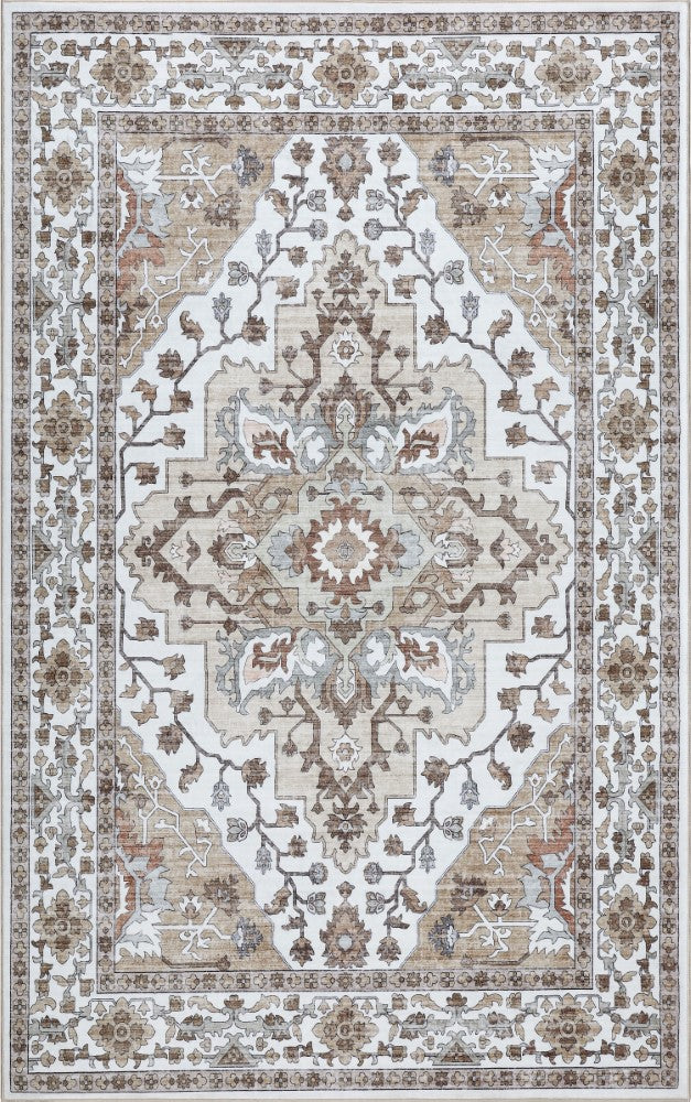 Lunara Boho Medallion Border Non-slip Machine-washable Area Rug