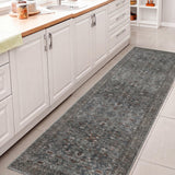 Solmere Medallion All-over Floral Border Non-slip Machine-washable Area Rug