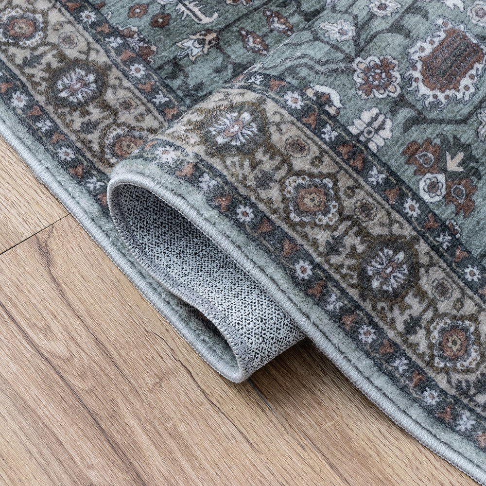Solmere Medallion All-over Floral Border Non-slip Machine-washable Area Rug