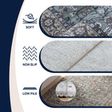 Solmere Medallion All-over Floral Border Non-slip Machine-washable Area Rug