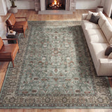 Solmere Medallion All-over Floral Border Non-slip Machine-washable Area Rug