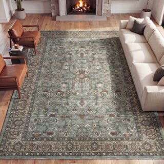 Solmere Medallion All-over Floral Border Non-slip Machine-washable Area Rug