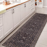 Solmere Medallion All-over Floral Border Non-slip Machine-washable Area Rug