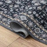 Solmere Medallion All-over Floral Border Non-slip Machine-washable Area Rug