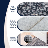 Solmere Medallion All-over Floral Border Non-slip Machine-washable Area Rug
