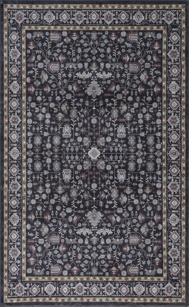 Solmere Medallion All-over Floral Border Non-slip Machine-washable Area Rug