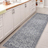 Solmere Medallion All-over Floral Border Non-slip Machine-washable Area Rug