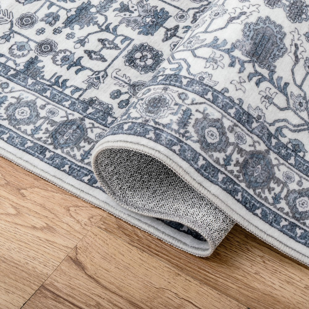 Solmere Medallion All-over Floral Border Non-slip Machine-washable Area Rug