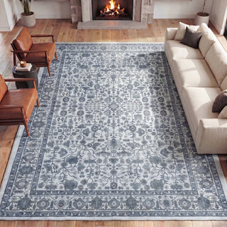Solmere Medallion All-over Floral Border Non-slip Machine-washable Area Rug