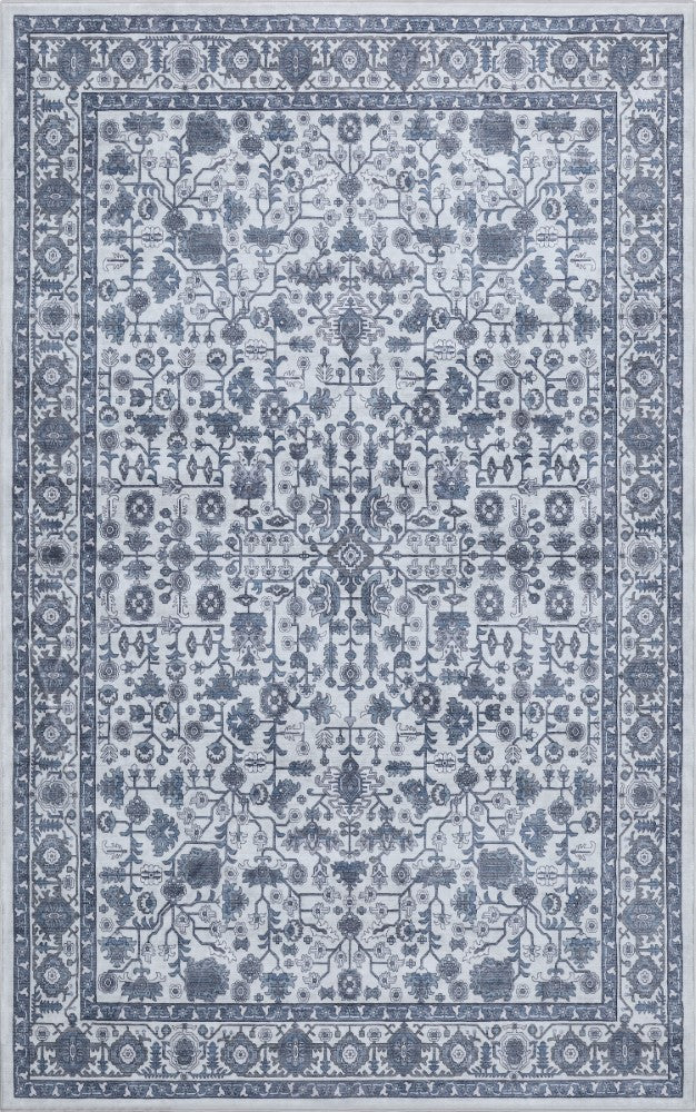Solmere Medallion All-over Floral Border Non-slip Machine-washable Area Rug