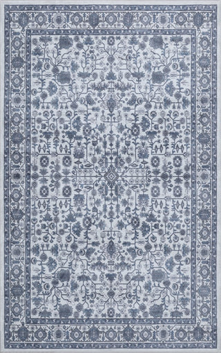 Solmere Medallion All-over Floral Border Non-slip Machine-washable Area Rug