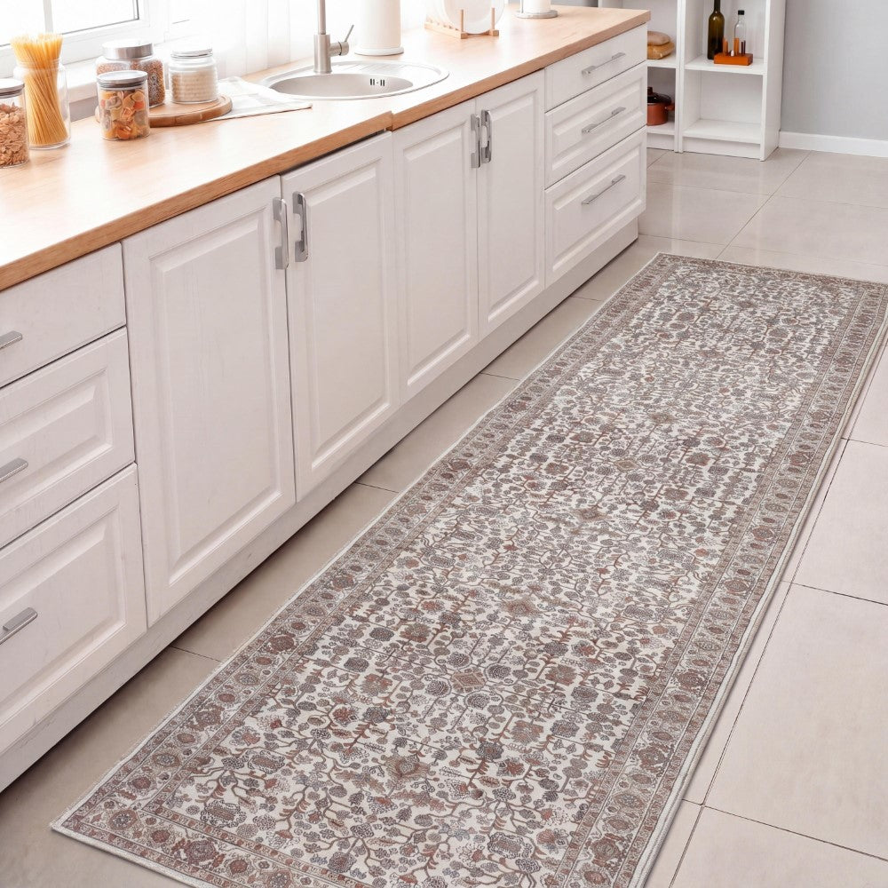 Solmere Medallion All-over Floral Border Non-slip Machine-washable Area Rug