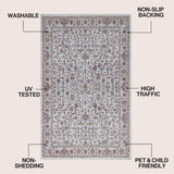 Solmere Medallion All-over Floral Border Non-slip Machine-washable Area Rug