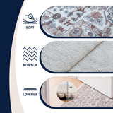 Solmere Medallion All-over Floral Border Non-slip Machine-washable Area Rug