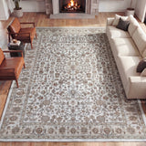 Solmere Medallion All-over Floral Border Non-slip Machine-washable Area Rug