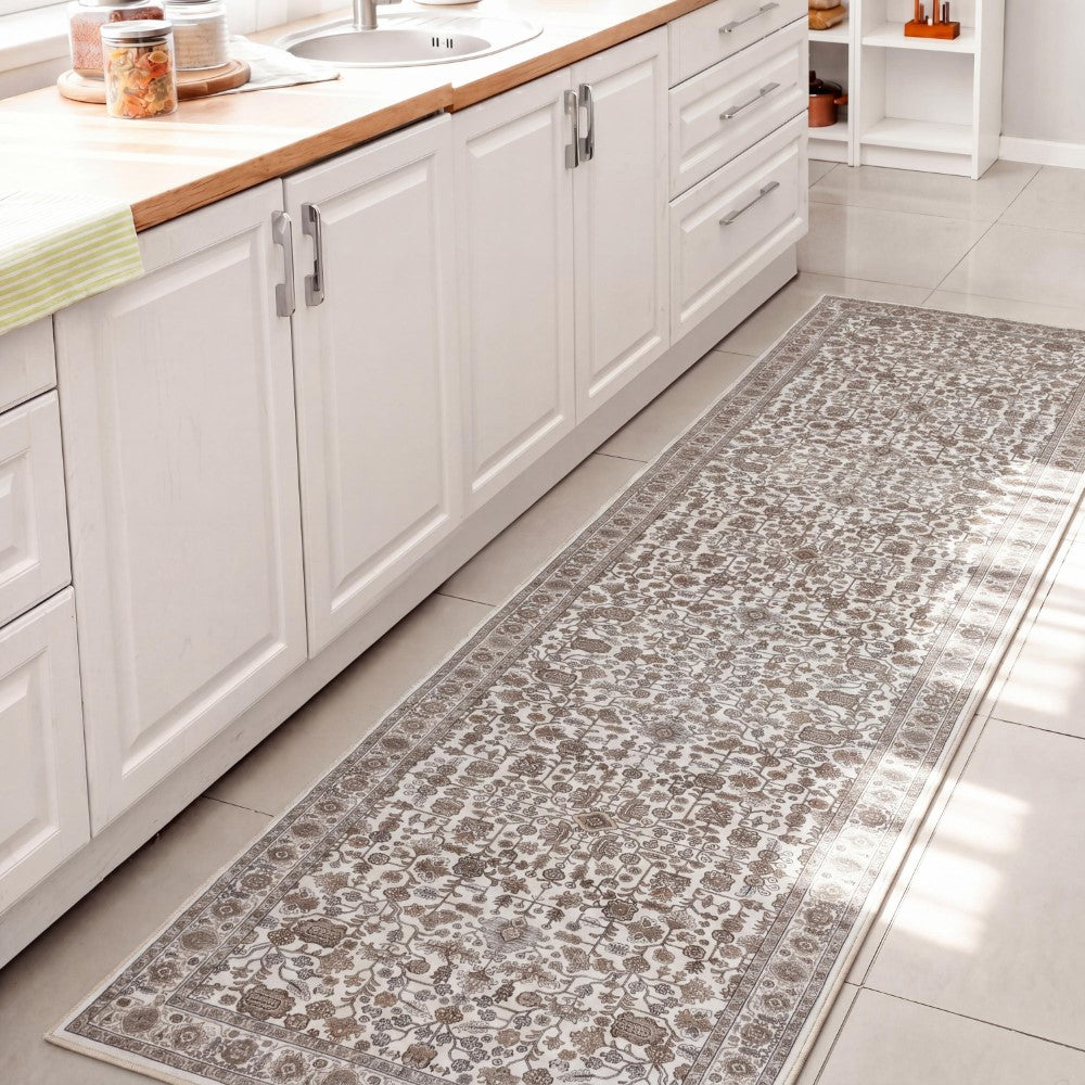 Solmere Medallion All-over Floral Border Non-slip Machine-washable Area Rug