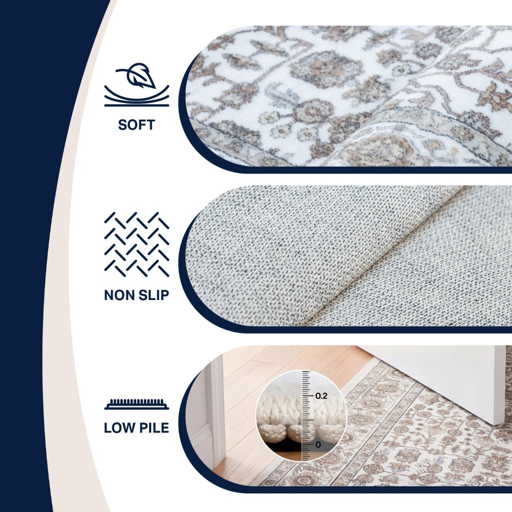 Solmere Medallion All-over Floral Border Non-slip Machine-washable Area Rug