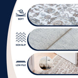 Solmere Medallion All-over Floral Border Non-slip Machine-washable Area Rug