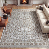 Solmere Medallion All-over Floral Border Non-slip Machine-washable Area Rug