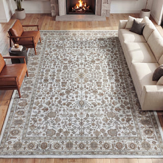 Solmere Medallion All-over Floral Border Non-slip Machine-washable Area Rug