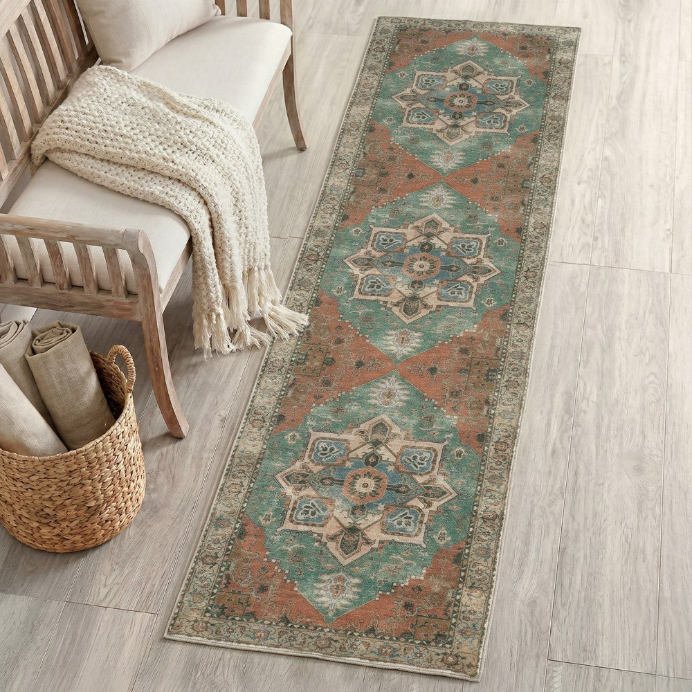 Elowen Ornate Large Medallion Border Non-slip Machine-washable Area Rug
