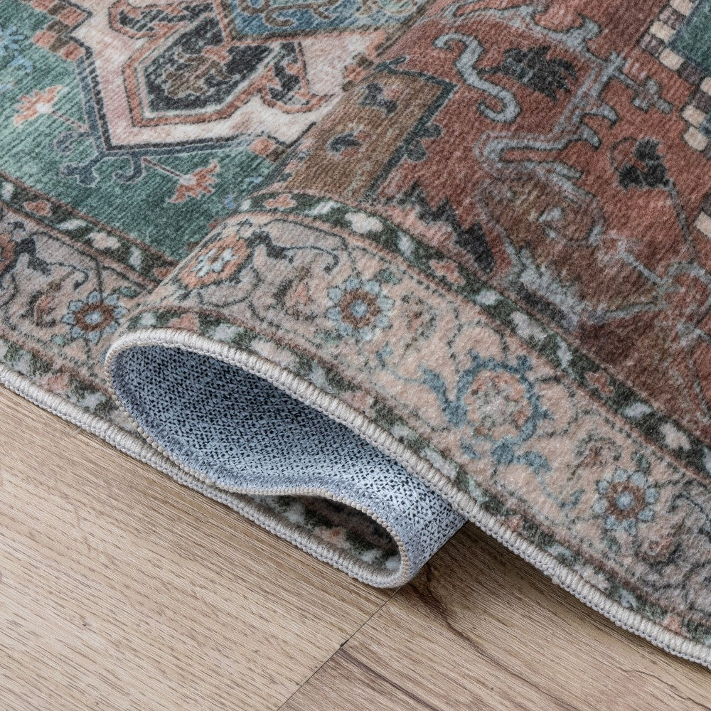 Elowen Ornate Large Medallion Border Non-slip Machine-washable Area Rug