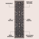 Elowen Ornate Large Medallion Border Non-slip Machine-washable Area Rug