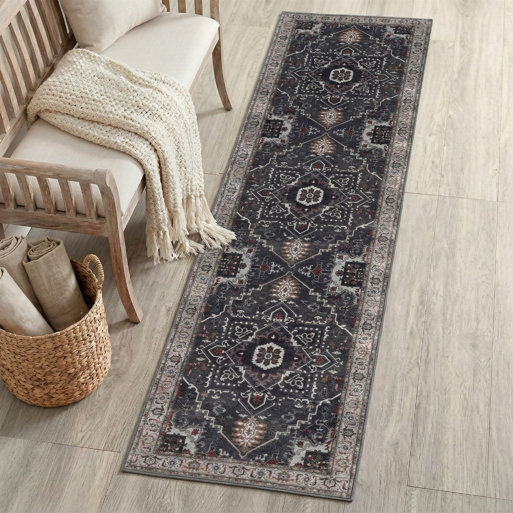 Elowen Ornate Large Medallion Border Non-slip Machine-washable Area Rug