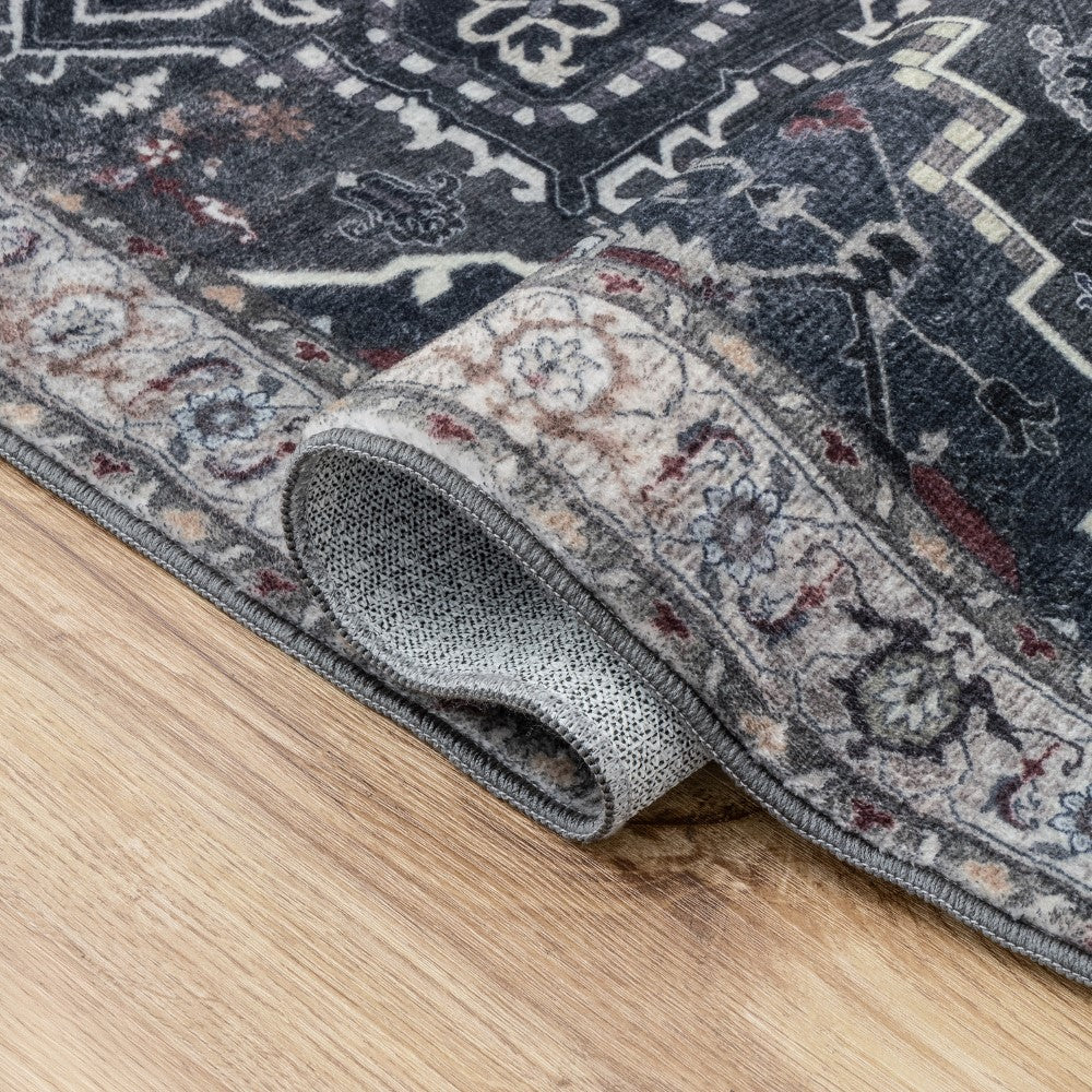 Elowen Ornate Large Medallion Border Non-slip Machine-washable Area Rug