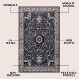 Elowen Ornate Large Medallion Border Non-slip Machine-washable Area Rug