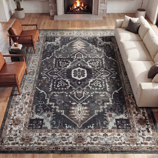 Elowen Ornate Large Medallion Border Non-slip Machine-washable Area Rug