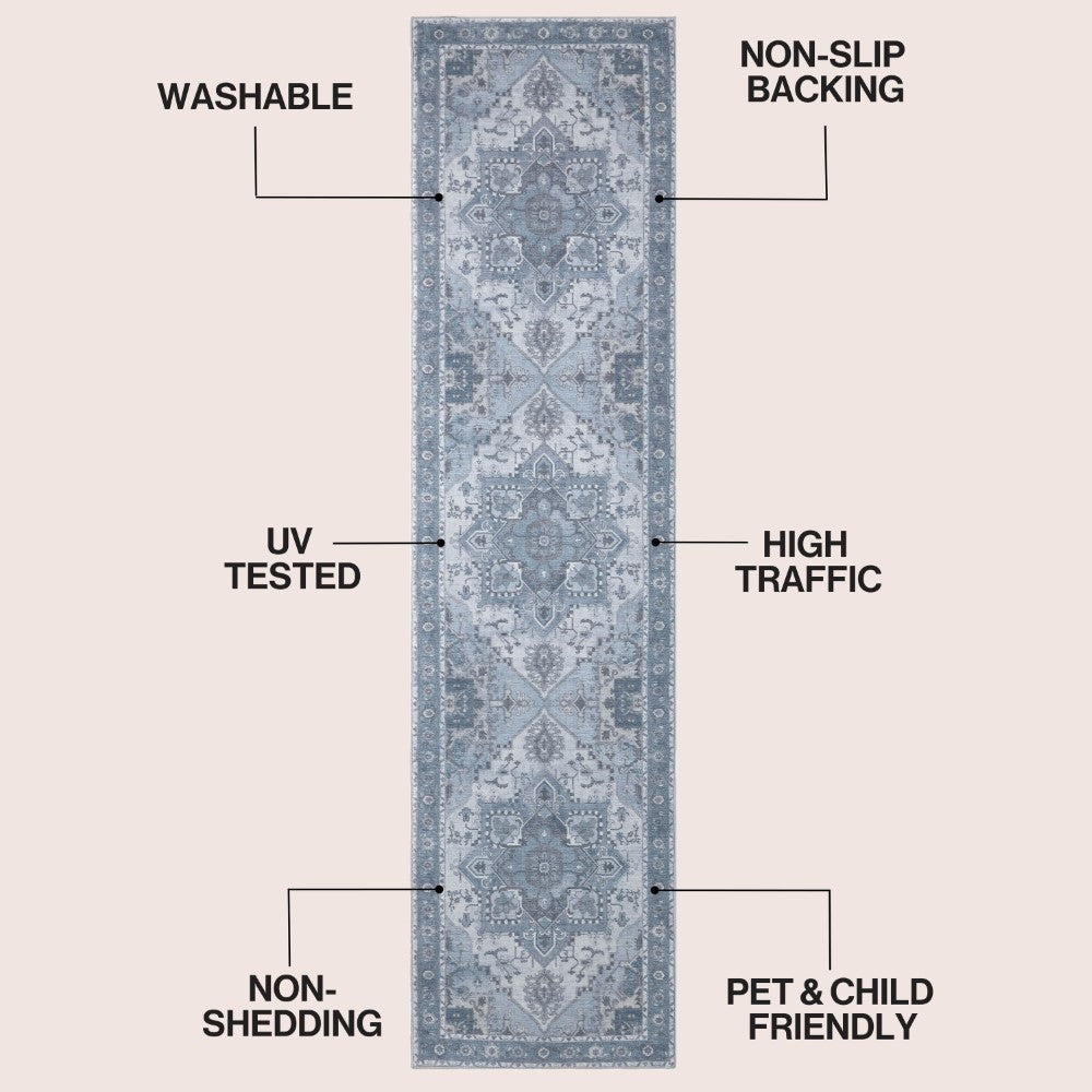 Elowen Ornate Large Medallion Border Non-slip Machine-washable Area Rug