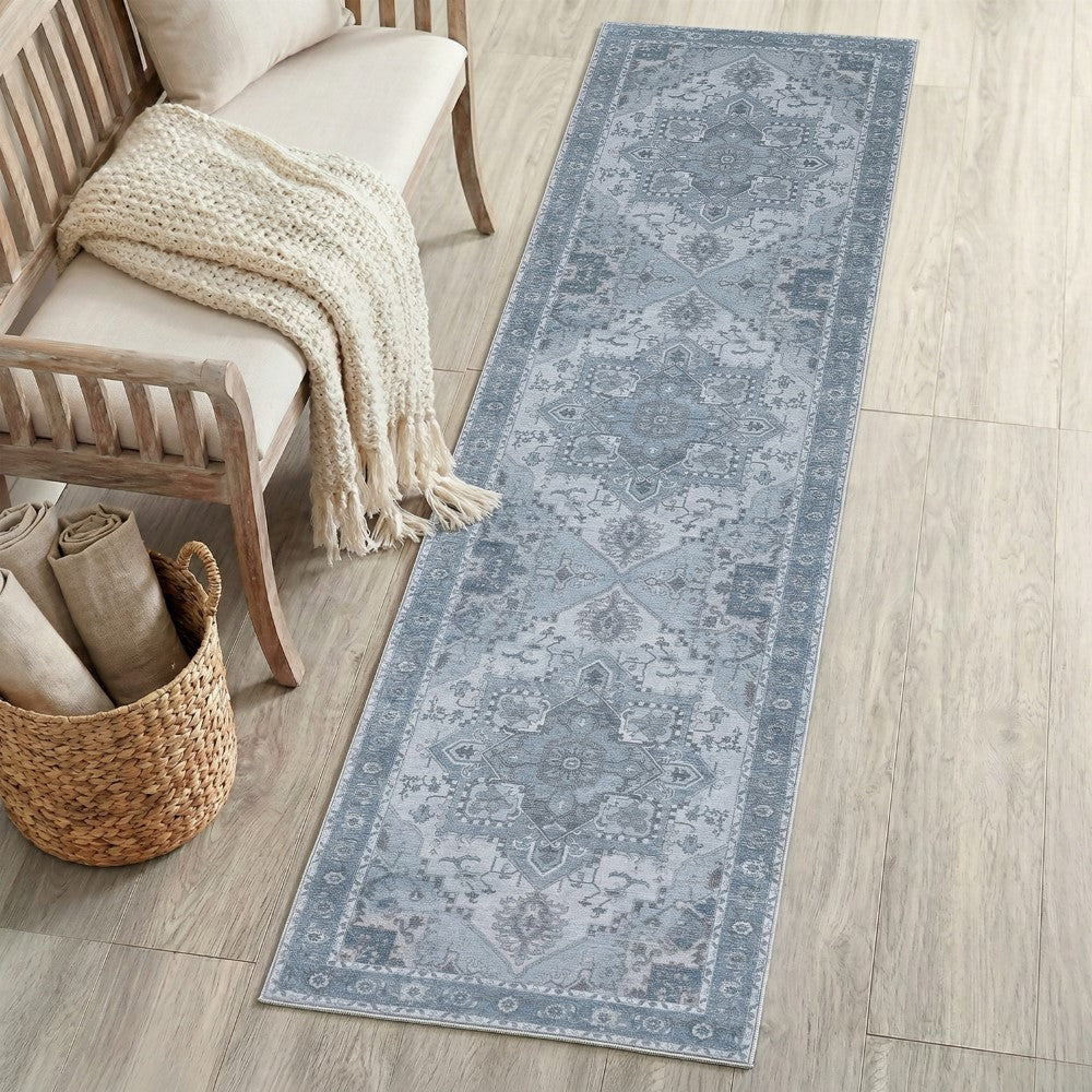 Elowen Ornate Large Medallion Border Non-slip Machine-washable Area Rug