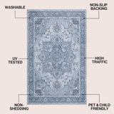 Elowen Ornate Large Medallion Border Non-slip Machine-washable Area Rug