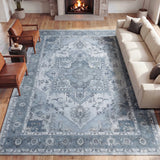 Elowen Ornate Large Medallion Border Non-slip Machine-washable Area Rug