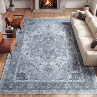 Elowen Ornate Large Medallion Border Non-slip Machine-washable Area Rug