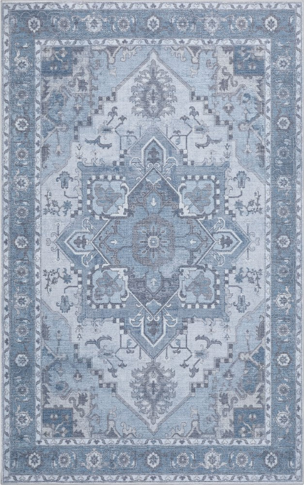 Elowen Ornate Large Medallion Border Non-slip Machine-washable Area Rug