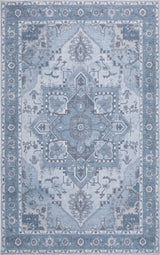 Elowen Ornate Large Medallion Border Non-slip Machine-washable Area Rug