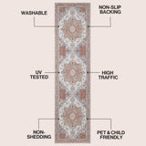 Elowen Ornate Large Medallion Border Non-slip Machine-washable Area Rug