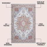 Elowen Ornate Large Medallion Border Non-slip Machine-washable Area Rug