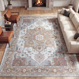 Elowen Ornate Large Medallion Border Non-slip Machine-washable Area Rug