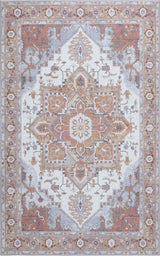 Elowen Ornate Large Medallion Border Non-slip Machine-washable Area Rug