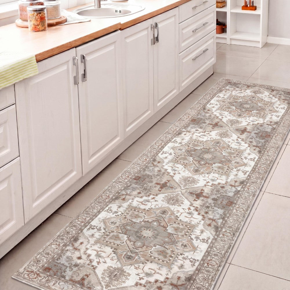 Elowen Ornate Large Medallion Border Non-slip Machine-washable Area Rug